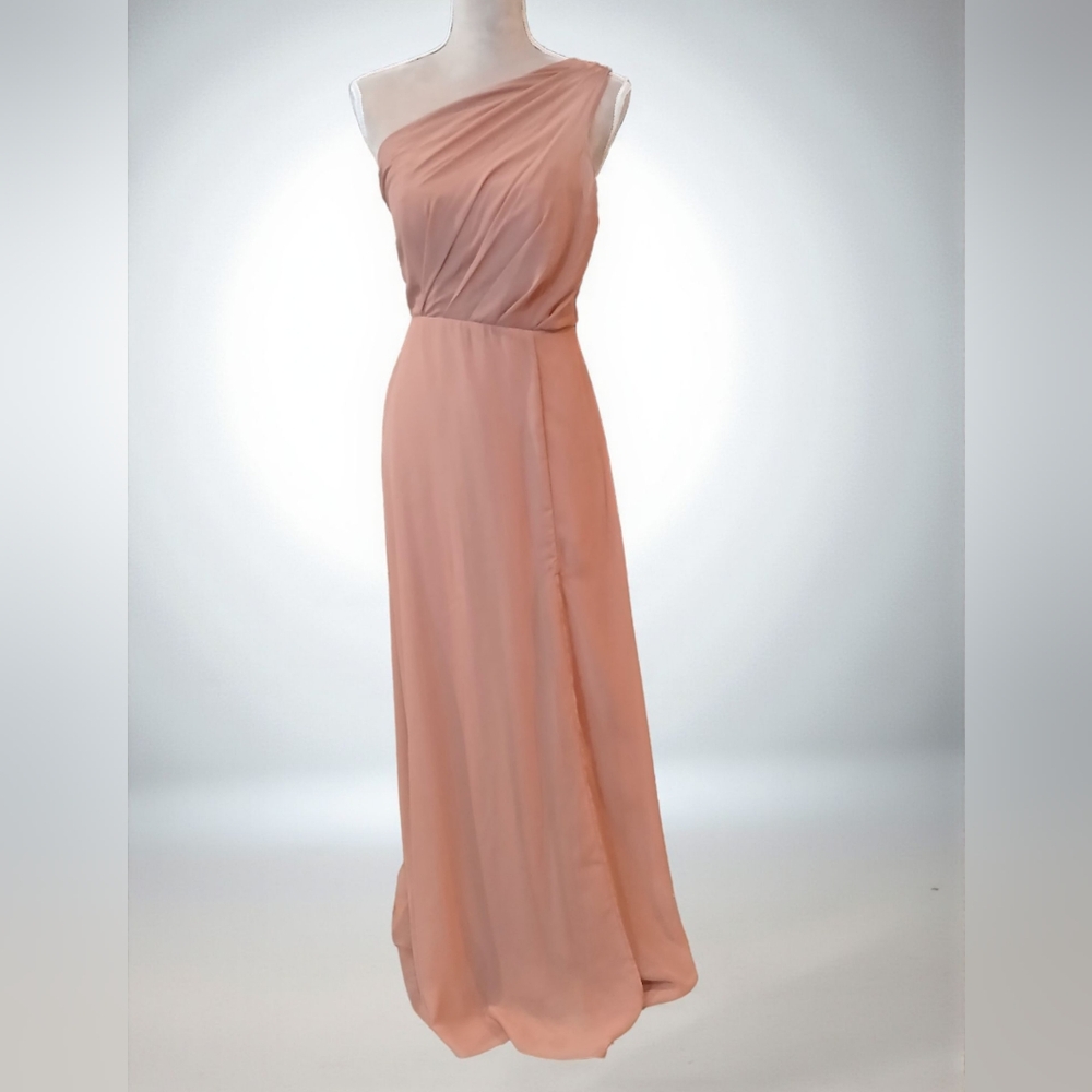 Birdie Grey Kira Pink Desert Rose One Shoulder Slit Dress Small Formal Flawed